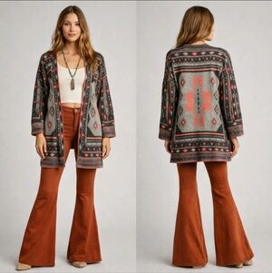 Womens Open Cardigan XS Knit Aztec Southwestern Tribal Hippie Boho 70s USA Made
